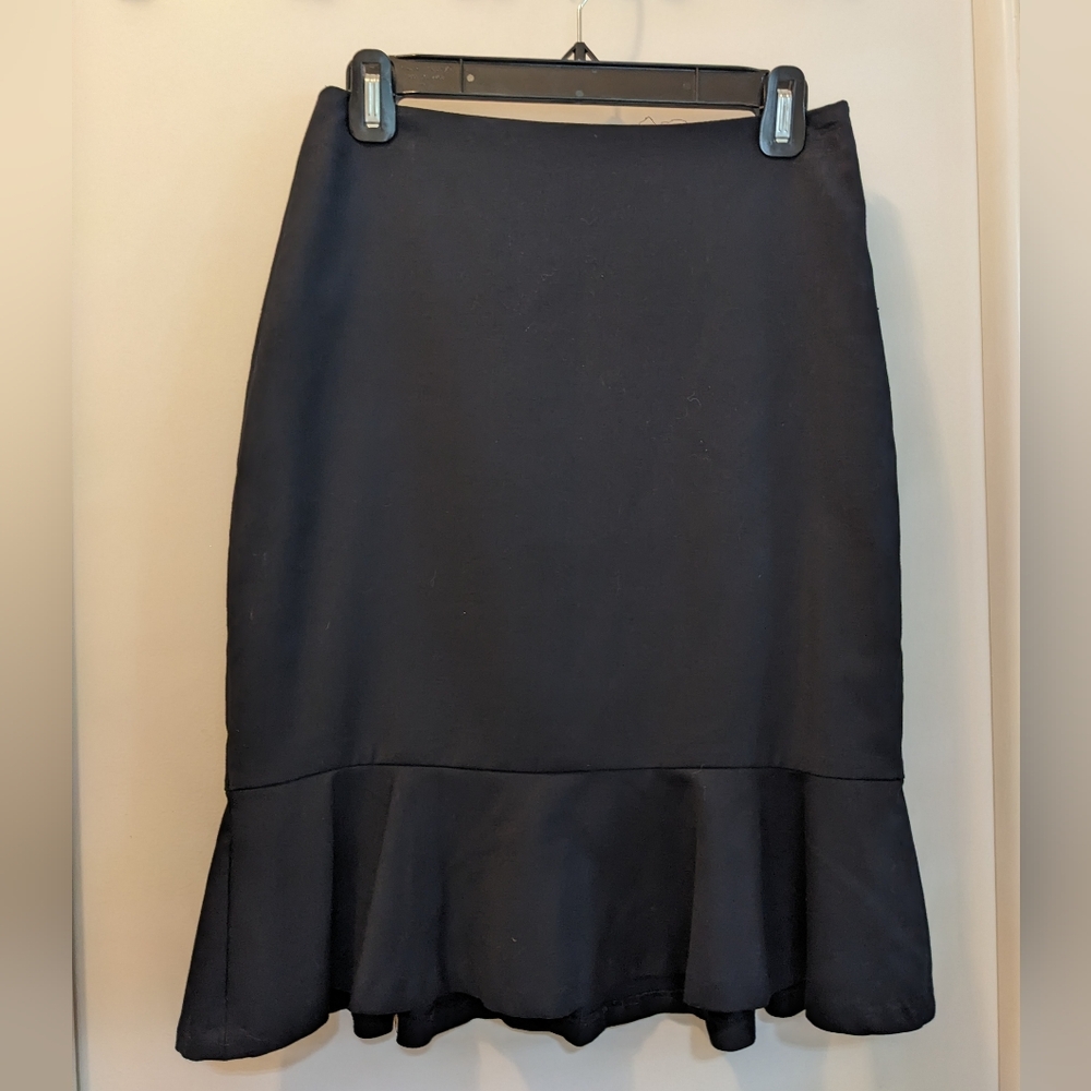 The Limited Black Midi Skirt with Ruffle Hem